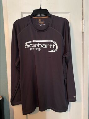 Carhartt Charcoal Long Sleeve Fishing Performance Shirt with White Logo